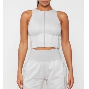 Maniere De Voir Vegan Suede Racer Neck Crop Top